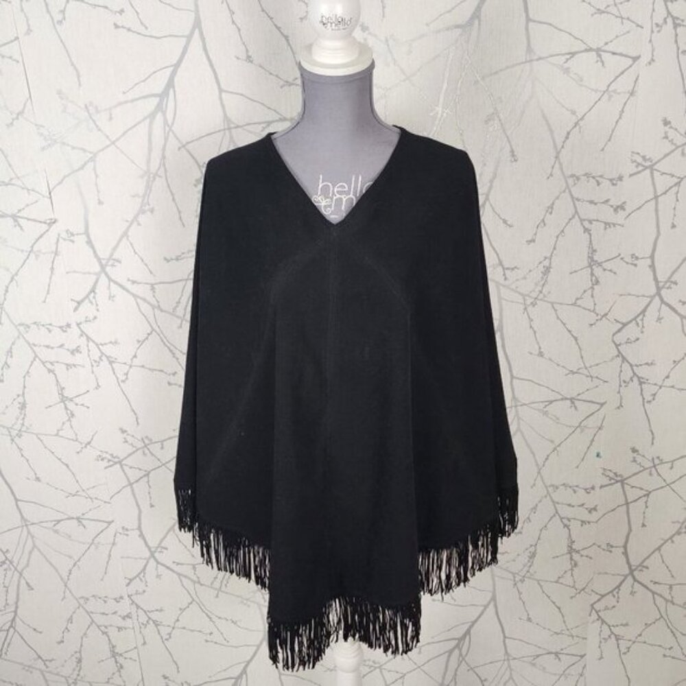 St John's Bay Black Faux Suede Fringe Poncho